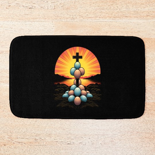 Christian Easter Day Cross Easter Egg Hunt Bath Mats