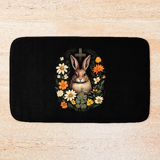 Christian Easter Day Cross Easter Bunny Rabbit Bath Mats