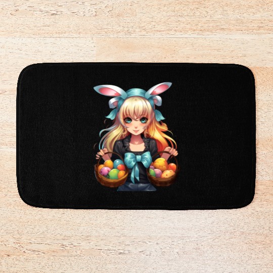 Easter Day Anime Girl Bunny Ear Easter Egg Hunt Bath Mats