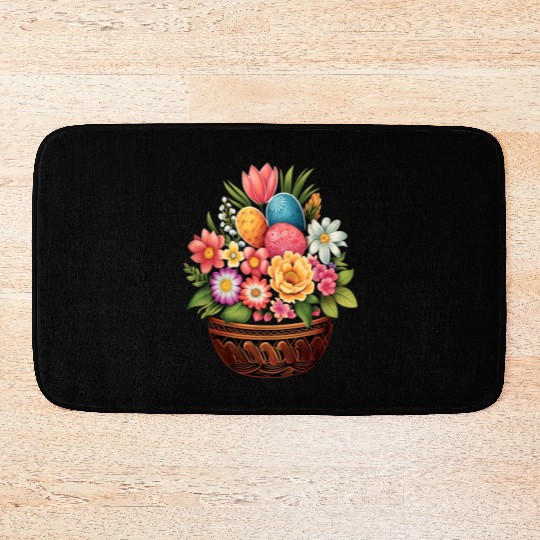 Easter Day Easter Egg Basket Spring Flowers Bath Mats