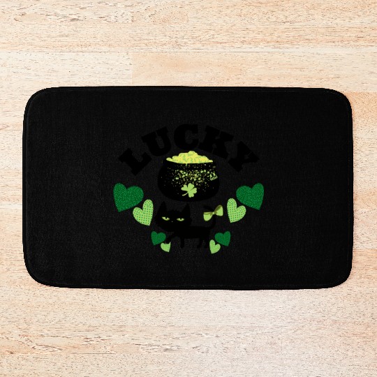 LUCKY ST PATS BLACK CAT Feline Kitty Design Bath Mats
