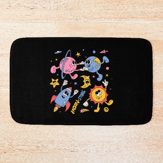 Solar System Planets Moon Sun Saturn Cute Groovy Bath Mats