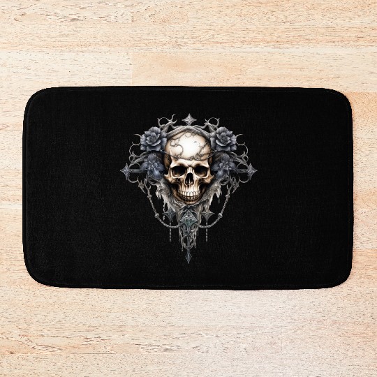 Gothic Art Print with Skull and Roses Bath Mats