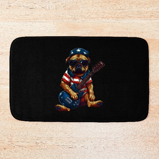 Rocking Pug Guitarist with US Flag – Animal Music Bath Mats