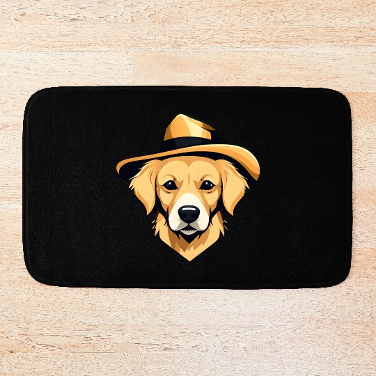 Golden Retriever with Safari Hat Bath Mats