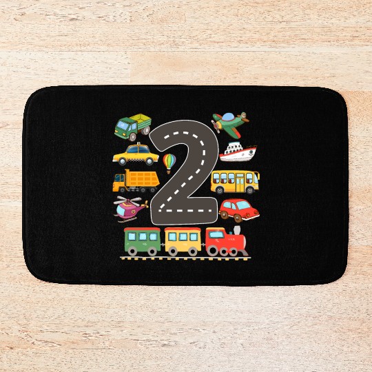 2 Year Old Transportation Birthday 2nd Boys Girls Bath Mats