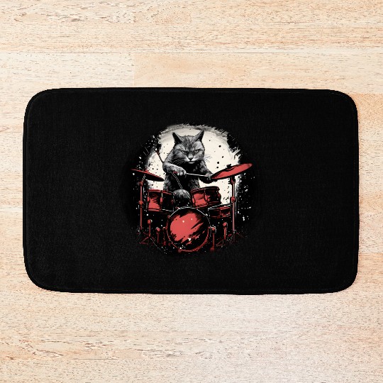 Paws and Percussion Cat Drummer,cats lovers Bath Mats