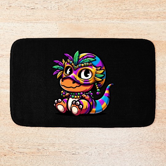 Mardi Gras Dino T-Rex: Carnival Mask and Beads Bath Mats