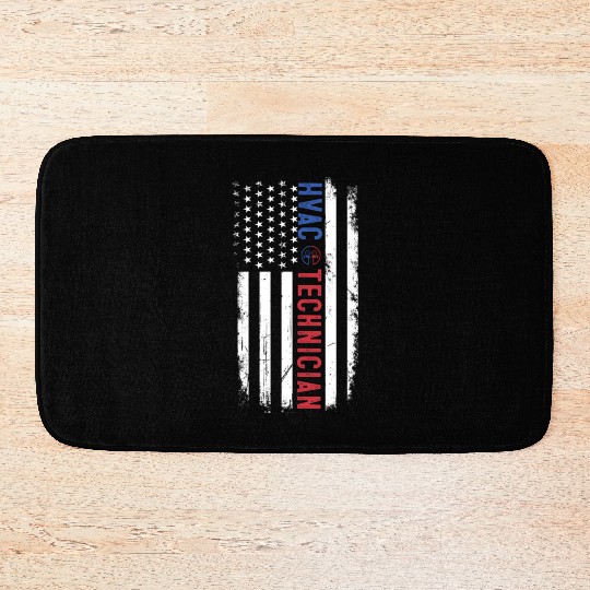 HVAC Technician US American Flag HVAC Mechanic Bath Mats