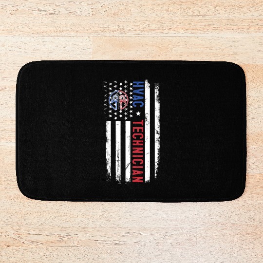 HVAC Technician US American Flag HVAC Mechanic Eng Bath Mats