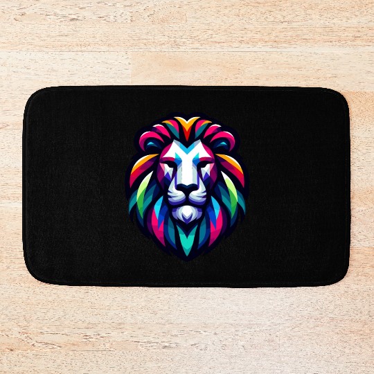 Vibrant Spectrum Lion - Abstract Wildlife Majesty Bath Mats