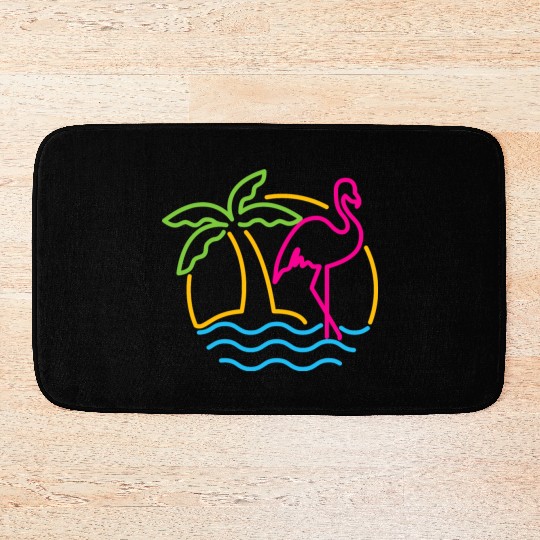 80s Vintage Miami Retro Neon Pink Flamingo Bath Mats