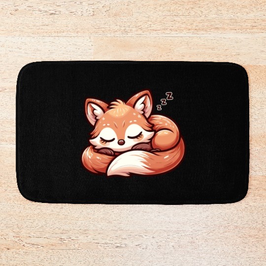 Slumbering Fox - Kawaii Sleeping Fox Design Bath Mats