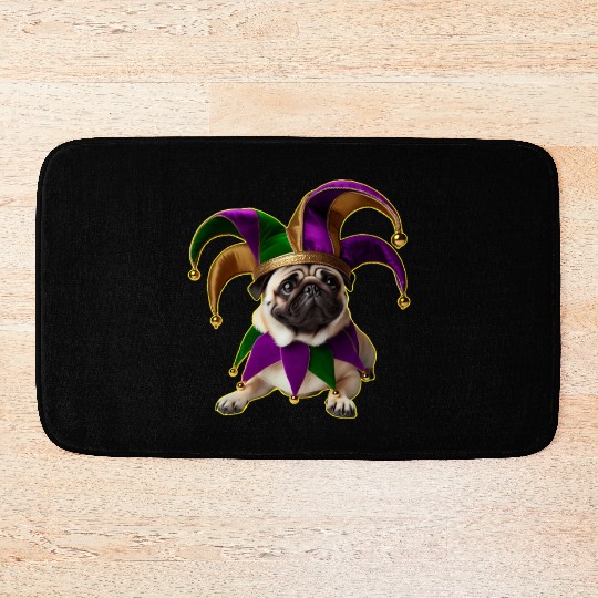 Mardi Gras Pug with Jester Hat Bath Mats