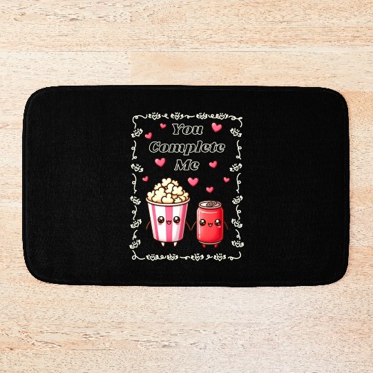You Complete Me a cute kawaii-style popcorn cola Bath Mats