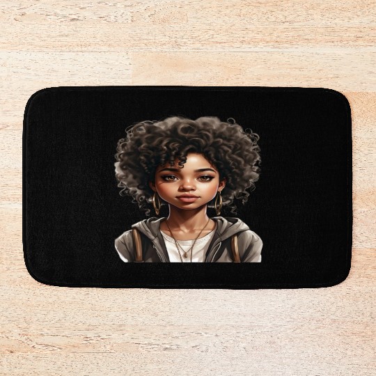 Black girl with big brown eyes .. Bath Mats