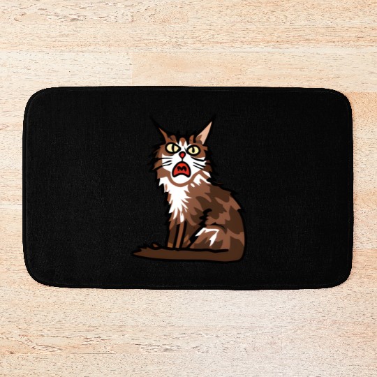 Maine Cat - Grumpy or Surprised Expression Bath Mats
