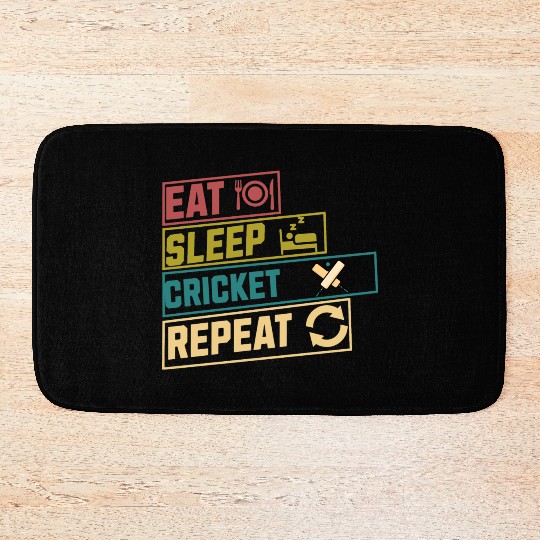 Eat sleep cricket repeat hobby Bath Mats