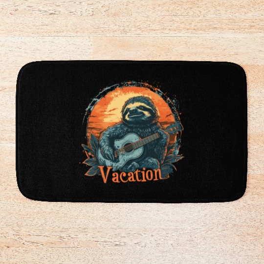 Tropical Sloth Guitar Vacation Sunset Beach Bath Mats