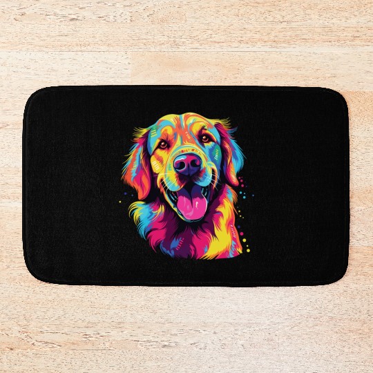 Watercolor Colorful Golden Retriever Bath Mats