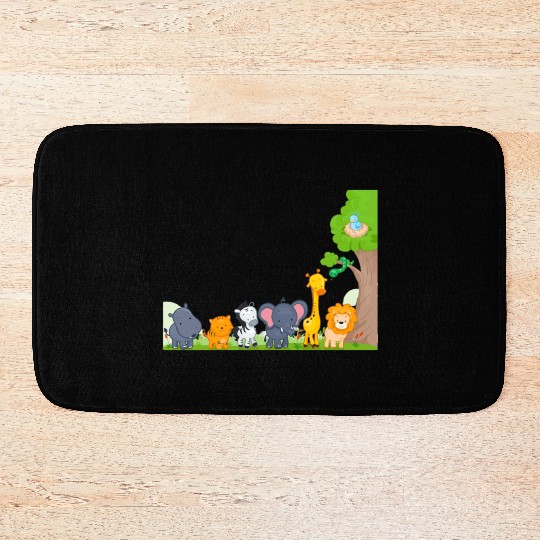 Multi zoo animals lion giraf elephant Bath Mats