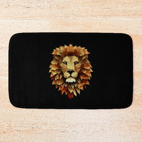 Autumn Majesty: Lion Surrounded by Falling Leaves Bath Mats
