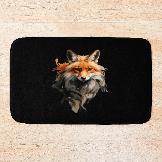 Red Fox in Watercolor Description Bath Mats