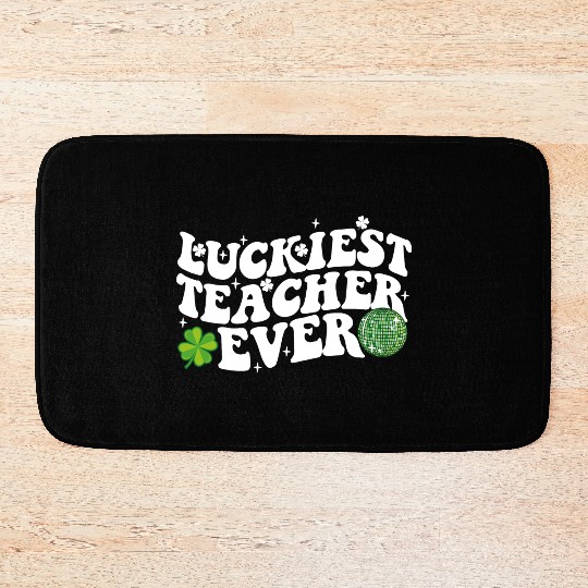 Luckiest Teacher Ever Disco Ball Shamrock Groovy Bath Mats