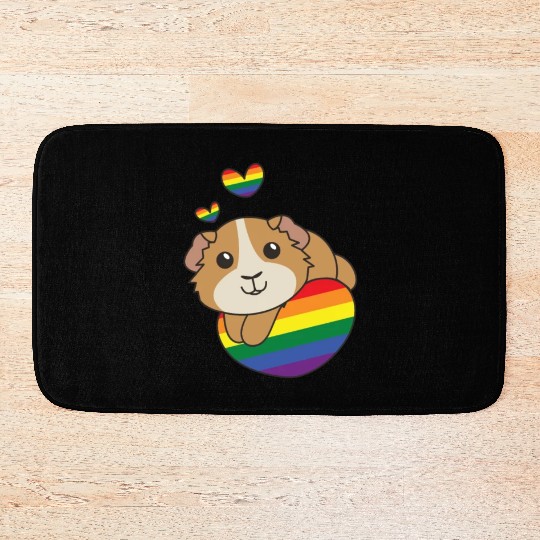 Rainbow Flag Pride Lgbtq Cute Guinea Pig Love Bath Mats
