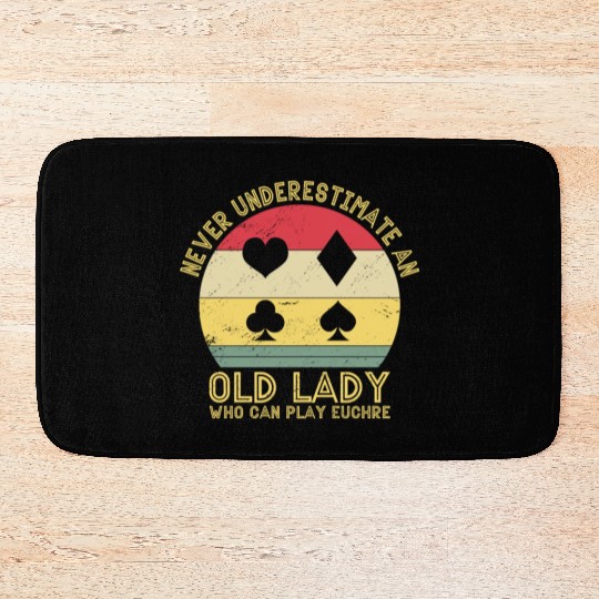 Old Euchre lady funny euchre Bath Mats