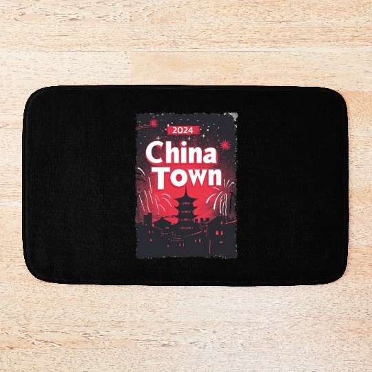 ChinaTown Ignites: Synthwave Red & Black Shiluette Bath Mats