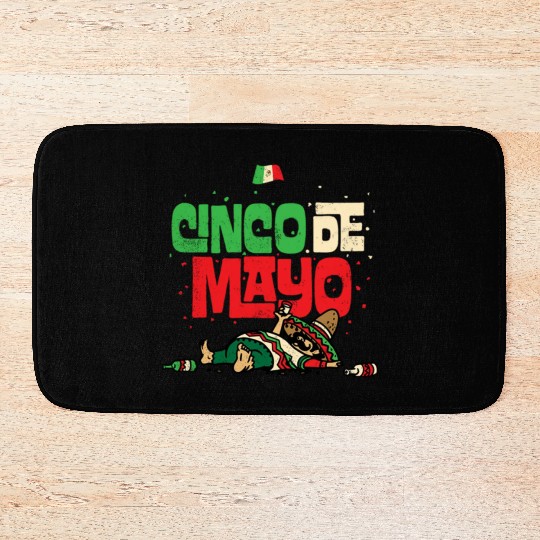 Cinco De Mayo May 5 Drunk Mexican Flag Bath Mats
