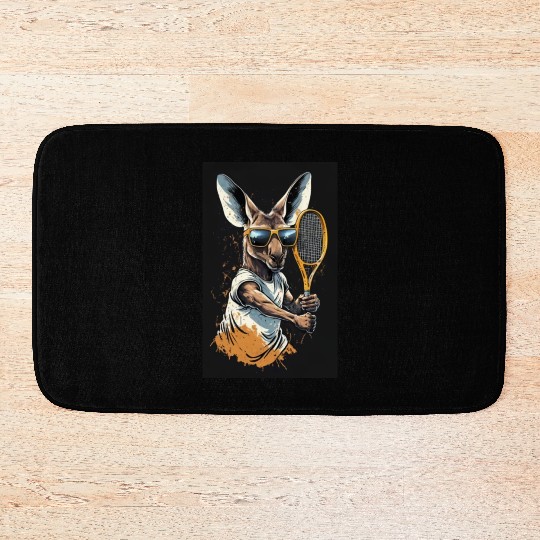 Kangaroo play tennis Bath Mats
