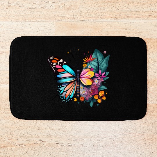 Metamorphora Butterfly Nature Flowers Branches Bath Mats