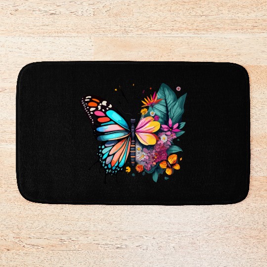 Metamorphora Butterfly Nature Flowers Branches Bath Mats