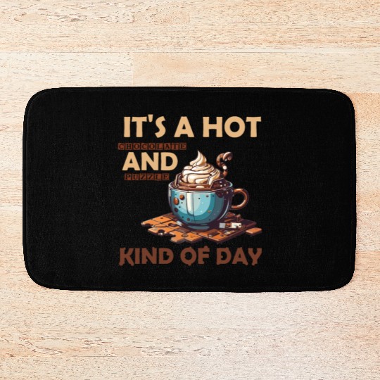 hot chocolate and puzzle kind of day Vintage retro Bath Mats