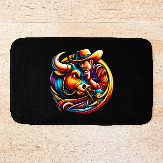 Rodeo Bull Riding Livestock Show Farmer Cattle Bath Mats