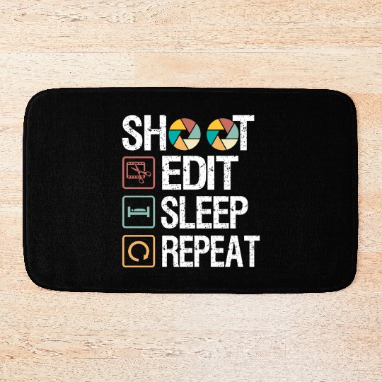 Funny Shoot Edit Sleep Repeat Photography Camera Bath Mats