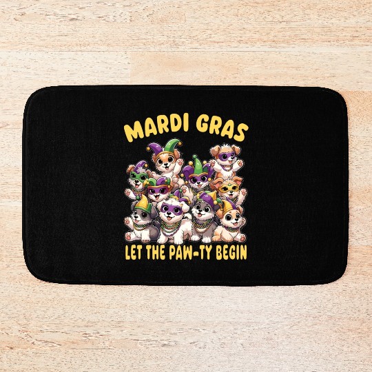 Mardi Gras Puppies Masquerade -Dog Lover Bath Mats