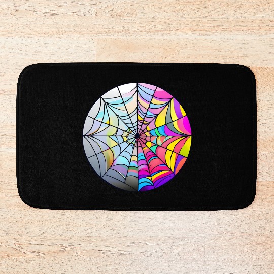 colorful spider web stained glass Bath Mats