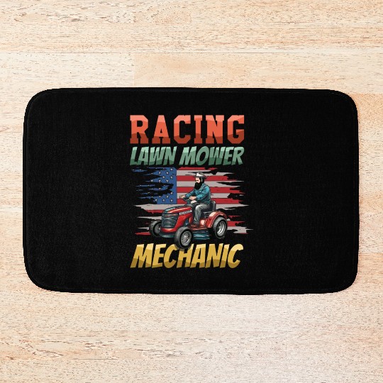 Racing Lawn Mower Mechanic Backyard Bath Mats