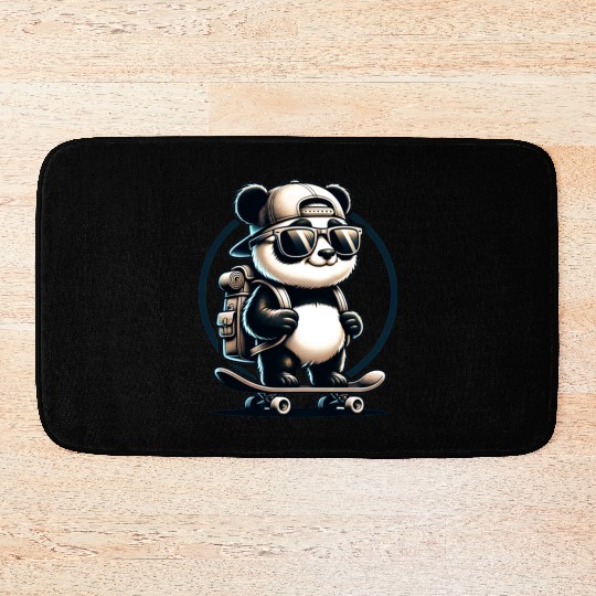 Panda on Skateboard Bath Mats