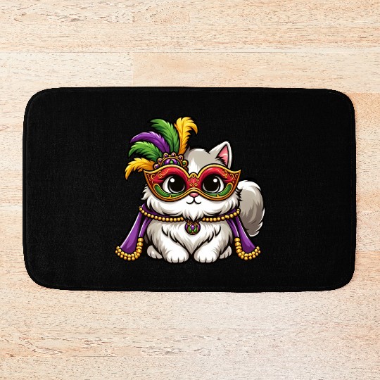 Mardi Gras Persian Cat, Masked Cat Costume Bath Mats