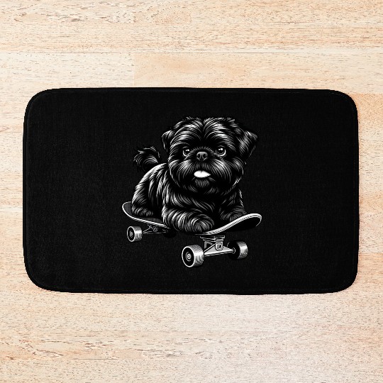 Poodle Skateboarder, Black-White Dog Bath Mats