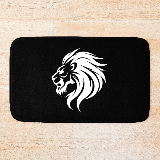 Angry Lion Head Tattoo Style Waving Mane Bath Mats