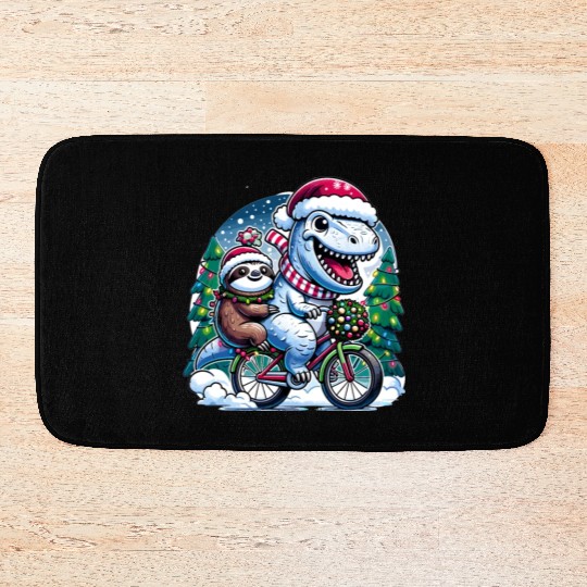 Winter Wonderland T-Rex and Sloth Cycling Duo Bath Mats
