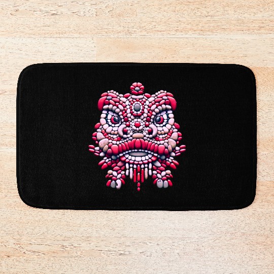 Chinese New Year - Pink Peony Lion Dance Mask Bath Mats