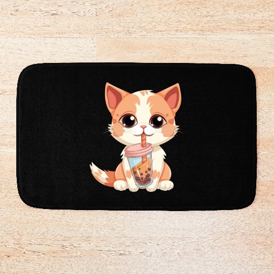 Cat Boba Tea Bubble Tea Anime Kawaii Neko Bath Mats