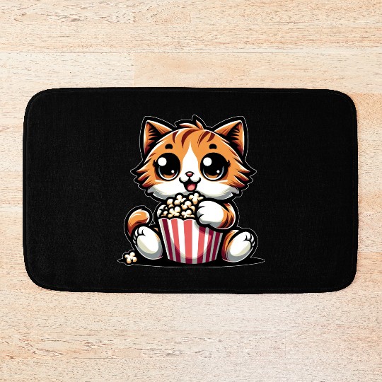 Cinema Cat, Cute Tomcat with Popcorn Bath Mats