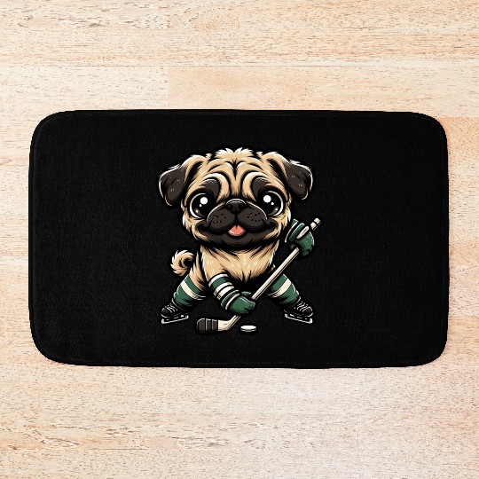 Hockey Pug, Dog in Player Gear Bath Mats